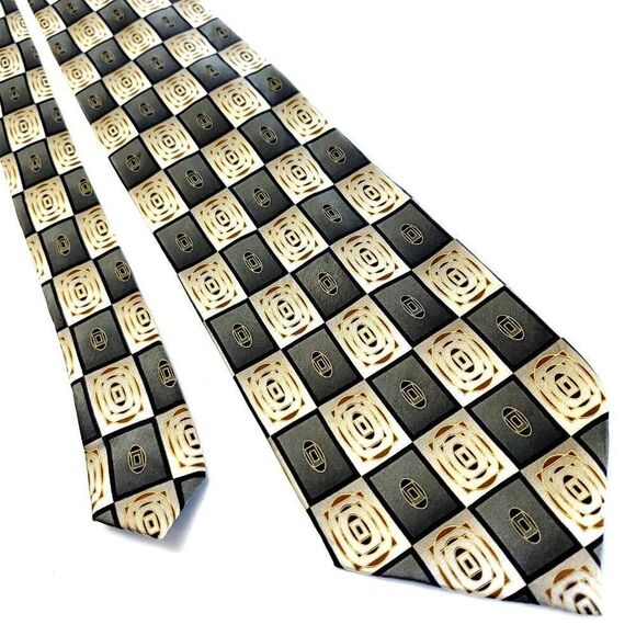 Croft & Barrow Green Beige Silk Tie Woven Wide Check - Picture 1 of 6